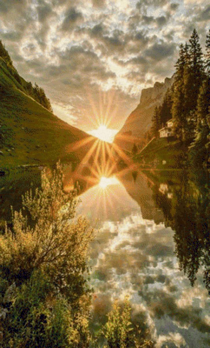 РАССВЕТ - рассвет, вода, пейзаж, облака, горы - предпросмотр