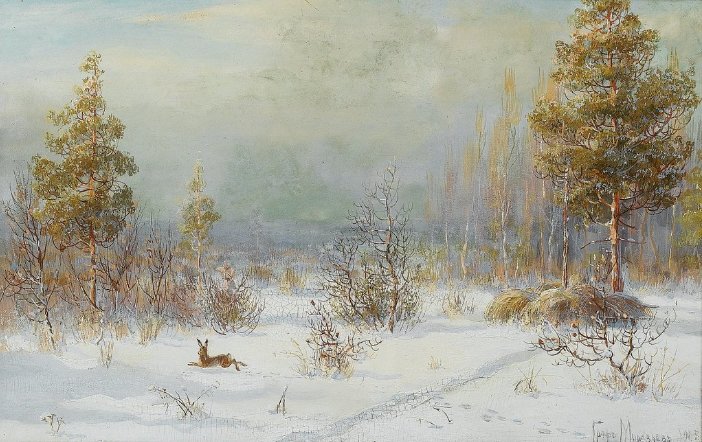 В ЗИМНЕМ ЛЕСУ - пейзаж, by muroviov vladimir leonidovich (russian, 1861-1940 ) - оригинал