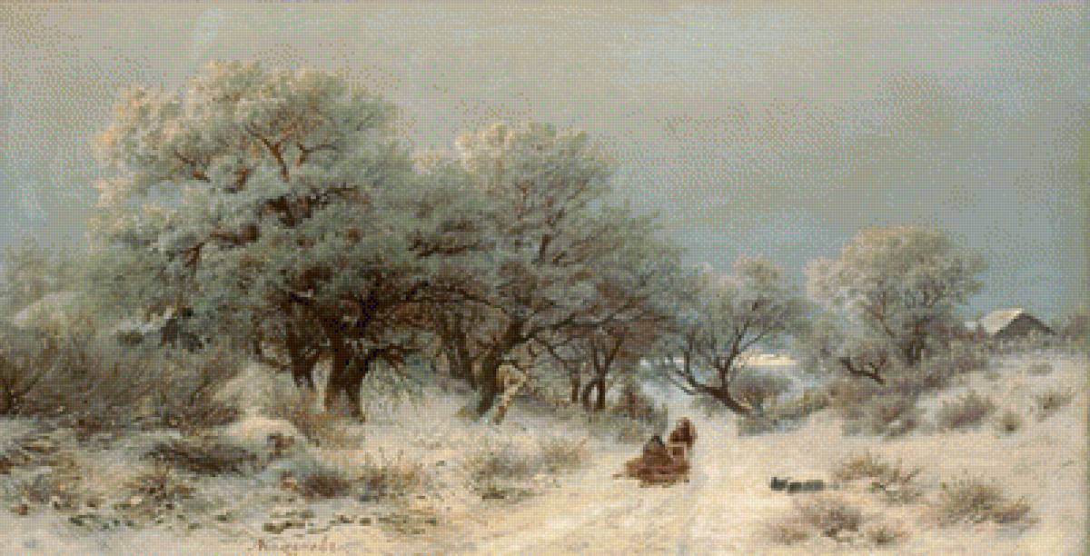 ЗИМНИЙ ПЕЙЗАЖ - пейзаж, by lev kamenev (russian, 1833-1886) - предпросмотр