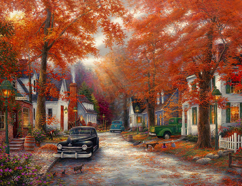 Осенний пейзаж - осень, домики - оригинал