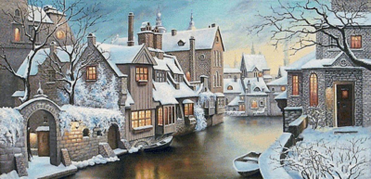 Городской пейзаж - река, зима, канал, дома - предпросмотр