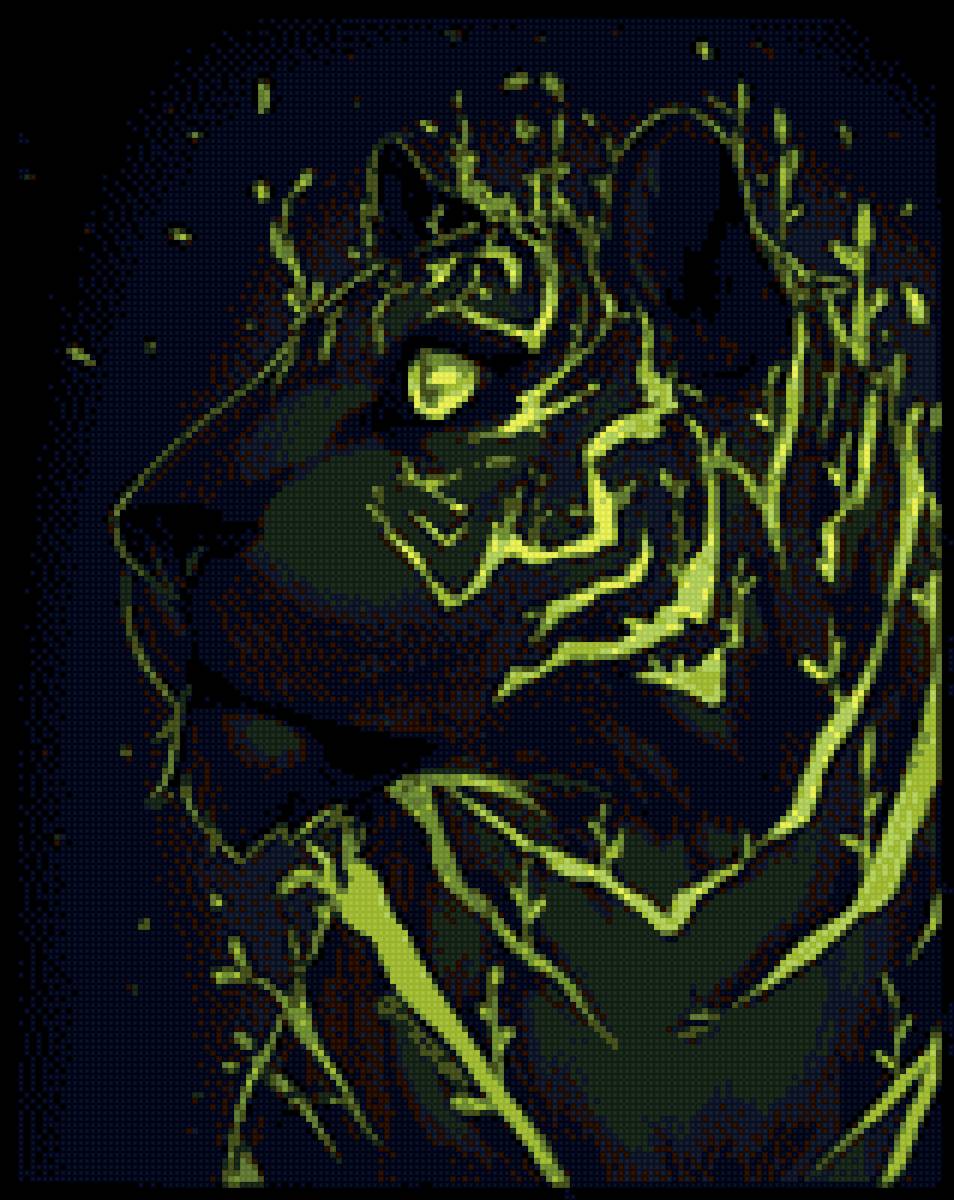 Тигр - тигр, зеленое, листья - предпросмотр