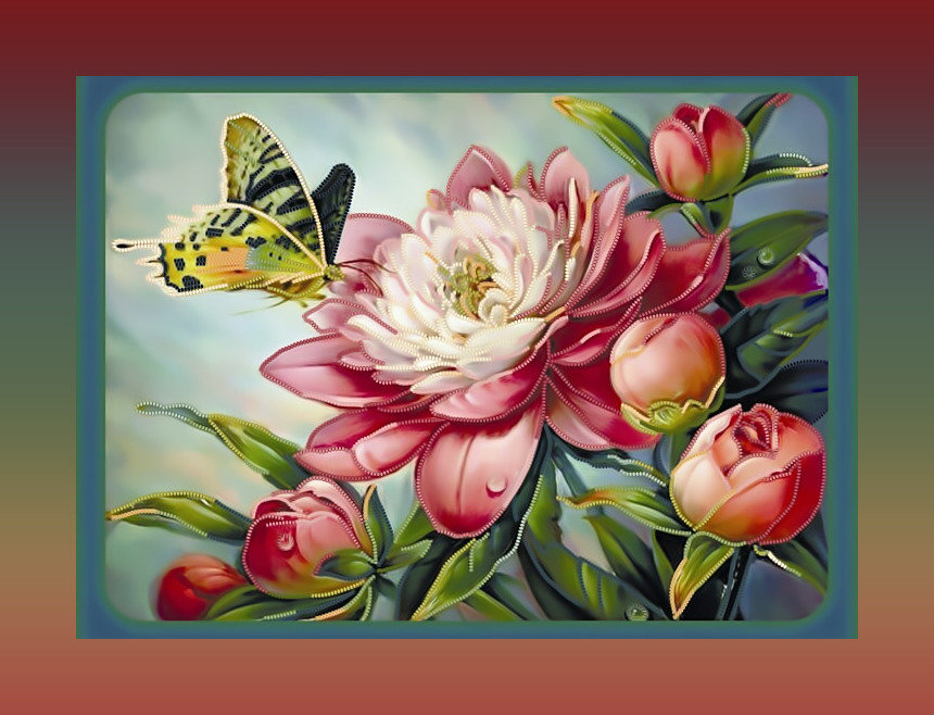 Пионы - картина пионы бабочка - оригинал