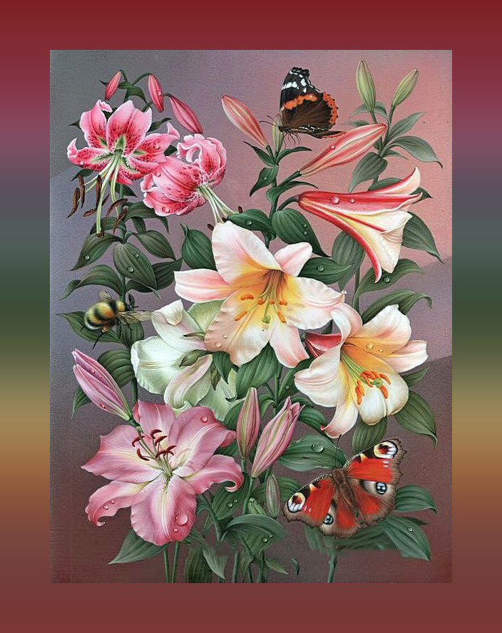 Лилии - цветы букет лилии бабочка - оригинал