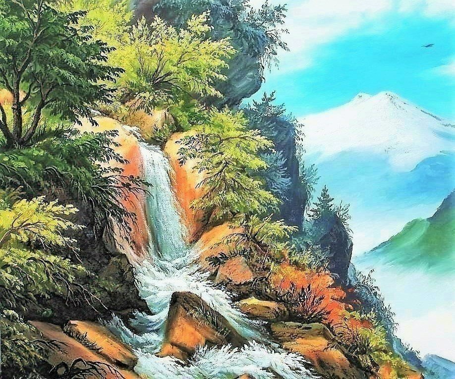 Горный водопад - горы, водопад, природа - оригинал
