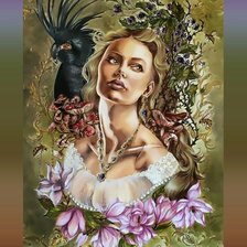 Схема вышивки «Дама с чёрным попугаем»