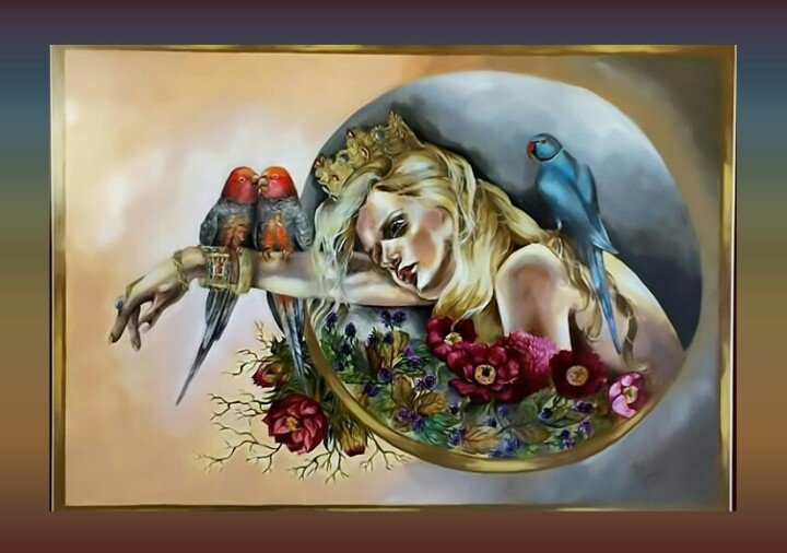 Дама с попугаями - девушка попугаи картина - оригинал