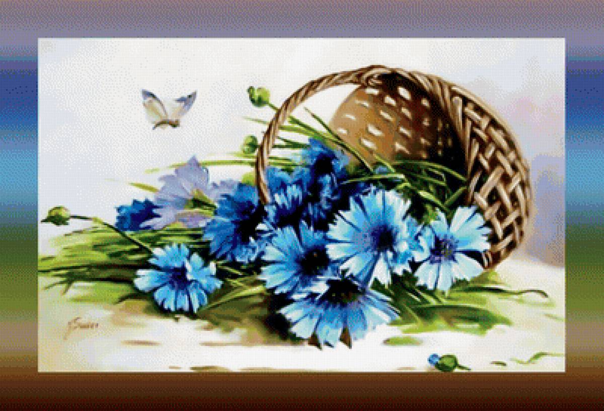 Васильки - цветы букет васильки корзина - предпросмотр