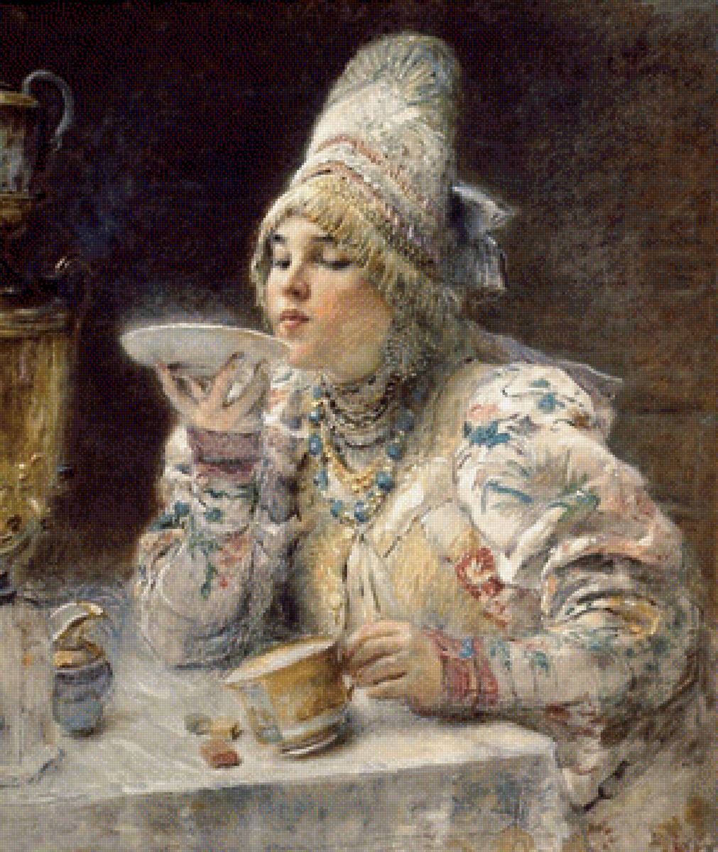 девушка и чай - картина, искусство, девушка - предпросмотр