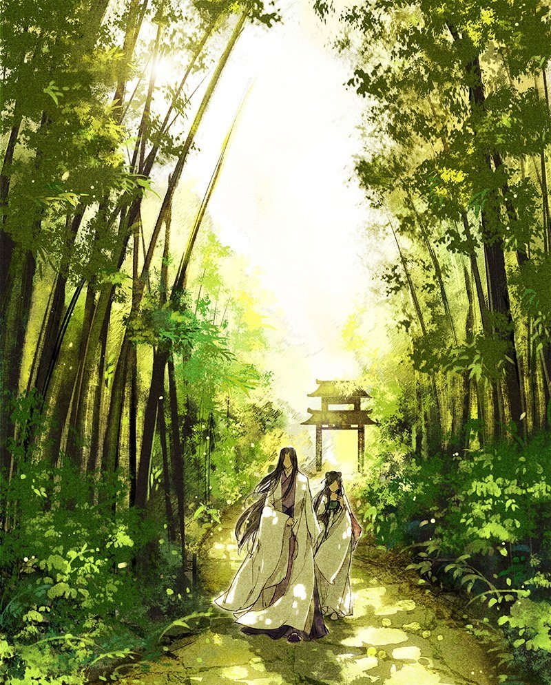 Японский пейзаж - влюбленные, япония, бамбук, лес, прогулка - оригинал