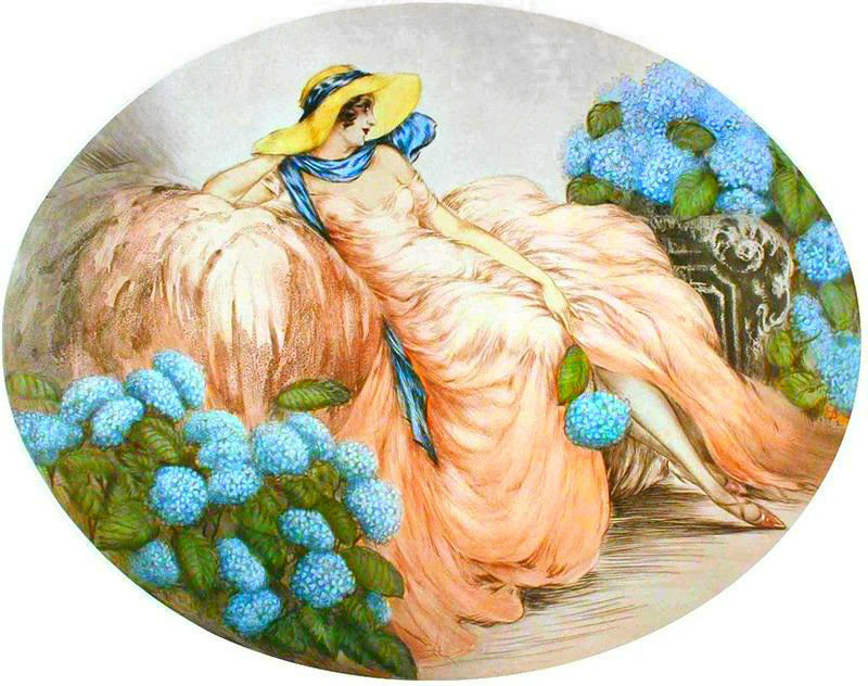 Дама и гортензии - цветы, девушка, люди - оригинал