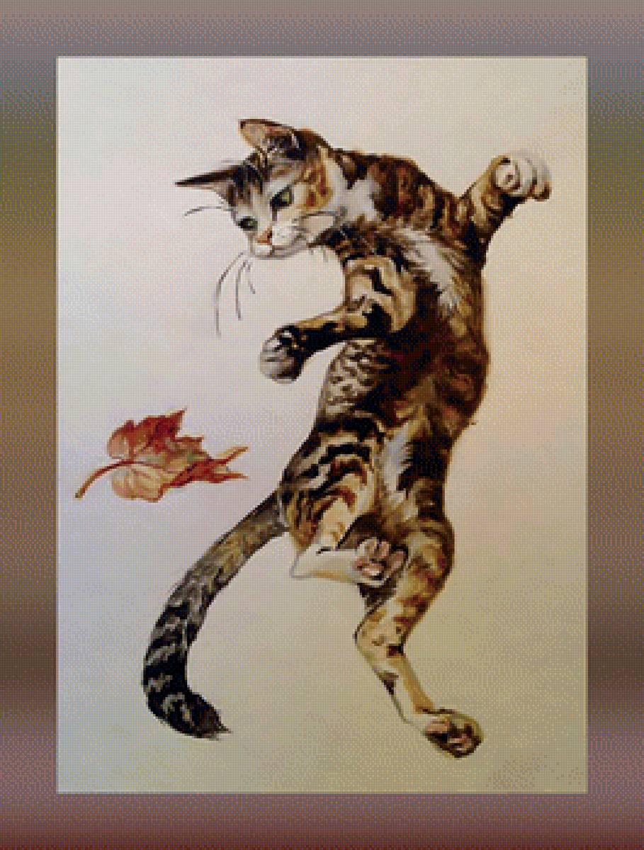 Кот и лист - кот игра осенний лист - предпросмотр