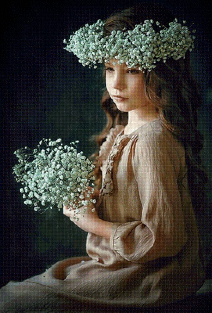 Девочка с цветами - цветы, венок, портрет, девочка - предпросмотр
