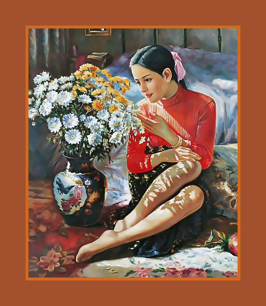 Девушка  с букетом - утро девушка цветы букет - оригинал