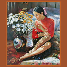 Схема вышивки «Девушка  с букетом»