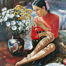 Схема вышивки «Девушка  с букетом2»