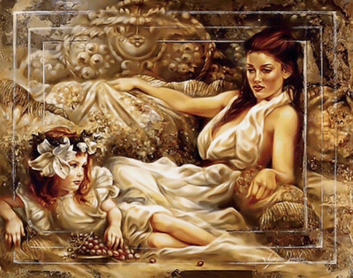 Дама и дочь - девушка ребенок девочка виноград картина - предпросмотр