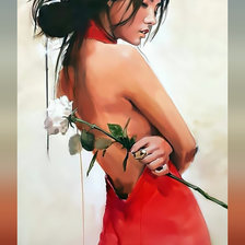 Оригинал схемы вышивки «Красное платье/ белая роза» (№1925833)