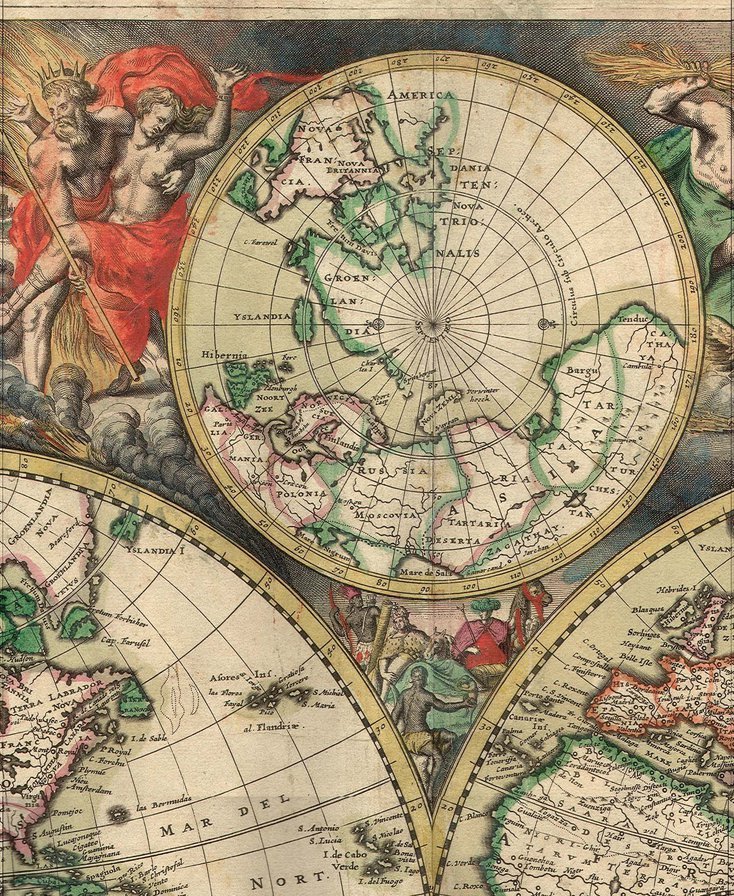 Карта мира 1680 г (верх -2) - интерьер - оригинал