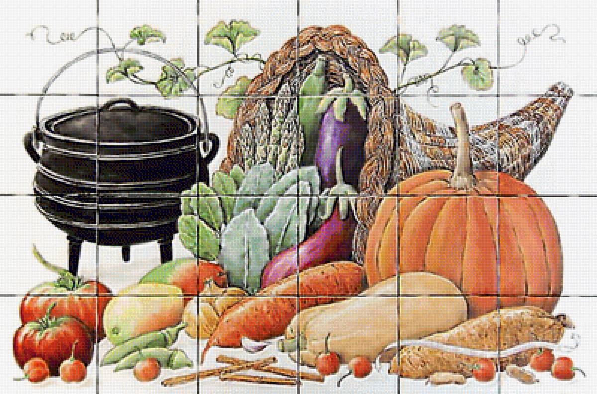 Имитация плитки. - натюрморт. картинка для кухни. - предпросмотр