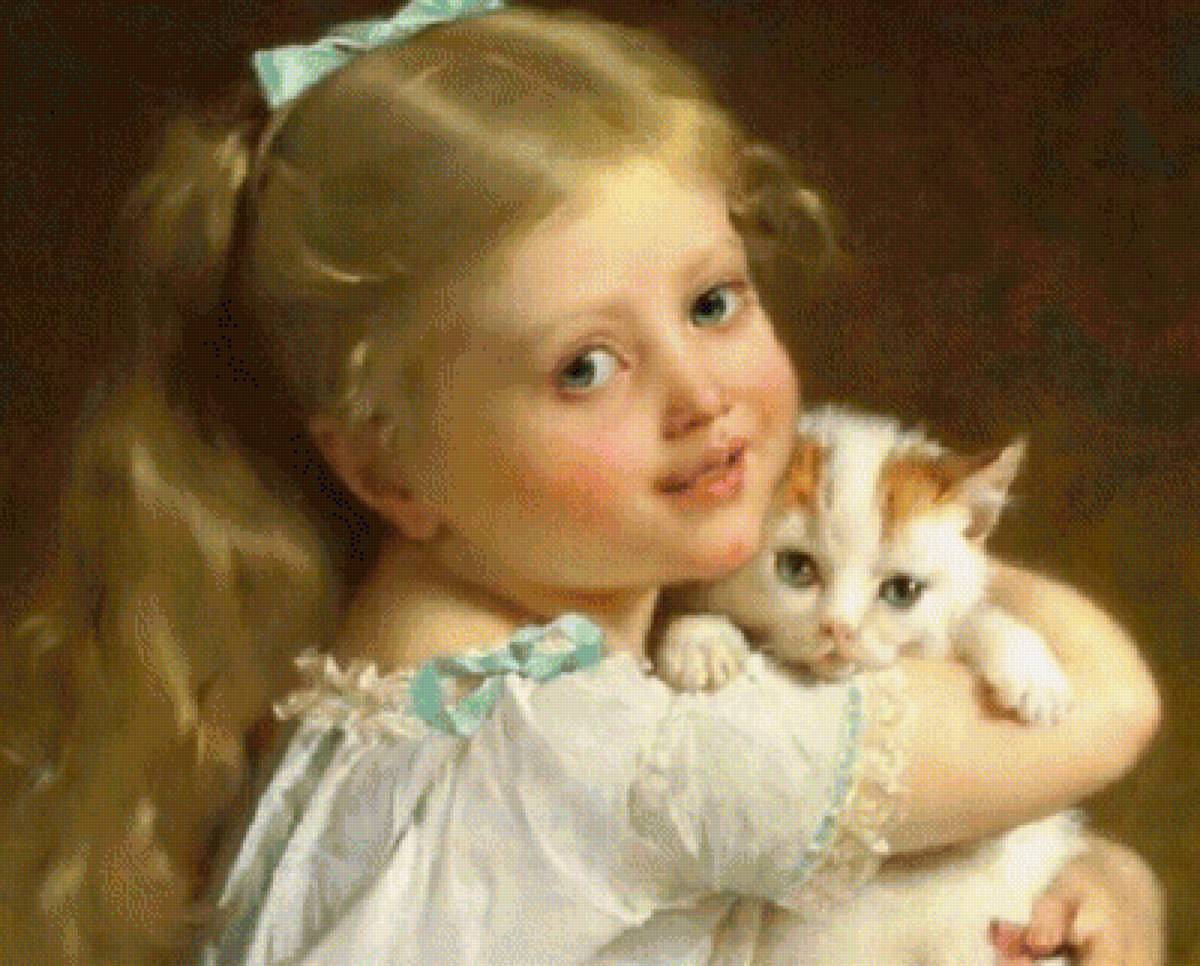 Девочка и котенок - девочка и котенок - предпросмотр