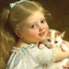 Оригинал схемы вышивки «Девочка и котенок» (№1927026)