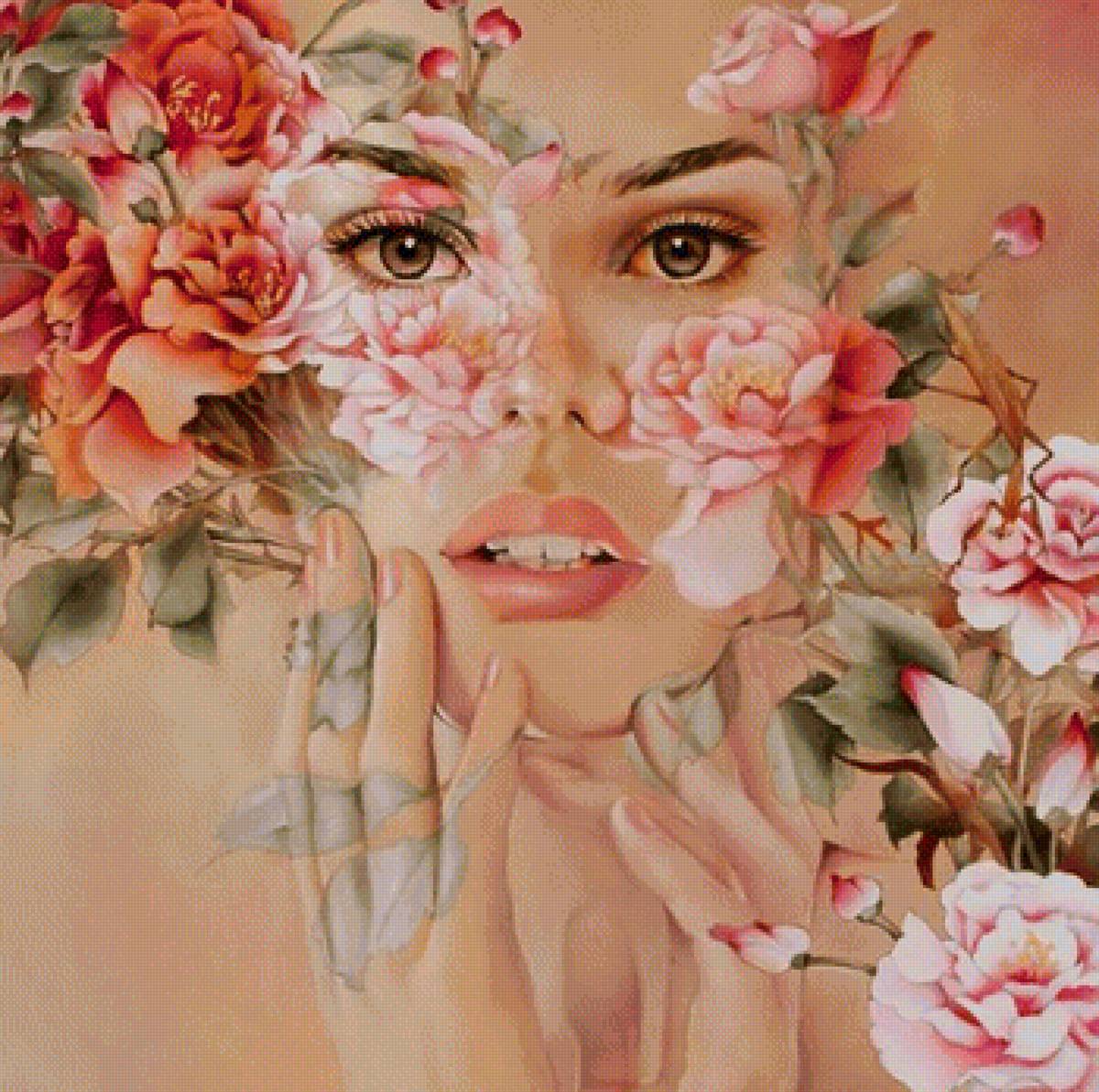 Образ девушки - девушка розы лицо - предпросмотр