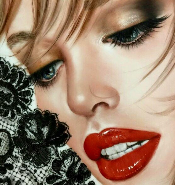 Девушка - девушка кружево красная помада - оригинал