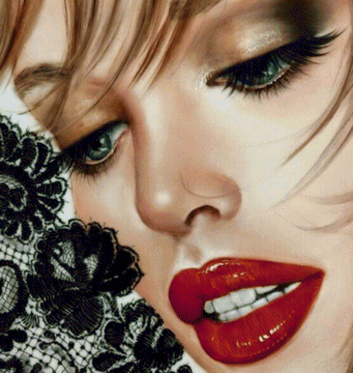 Девушка - девушка кружево красная помада - предпросмотр