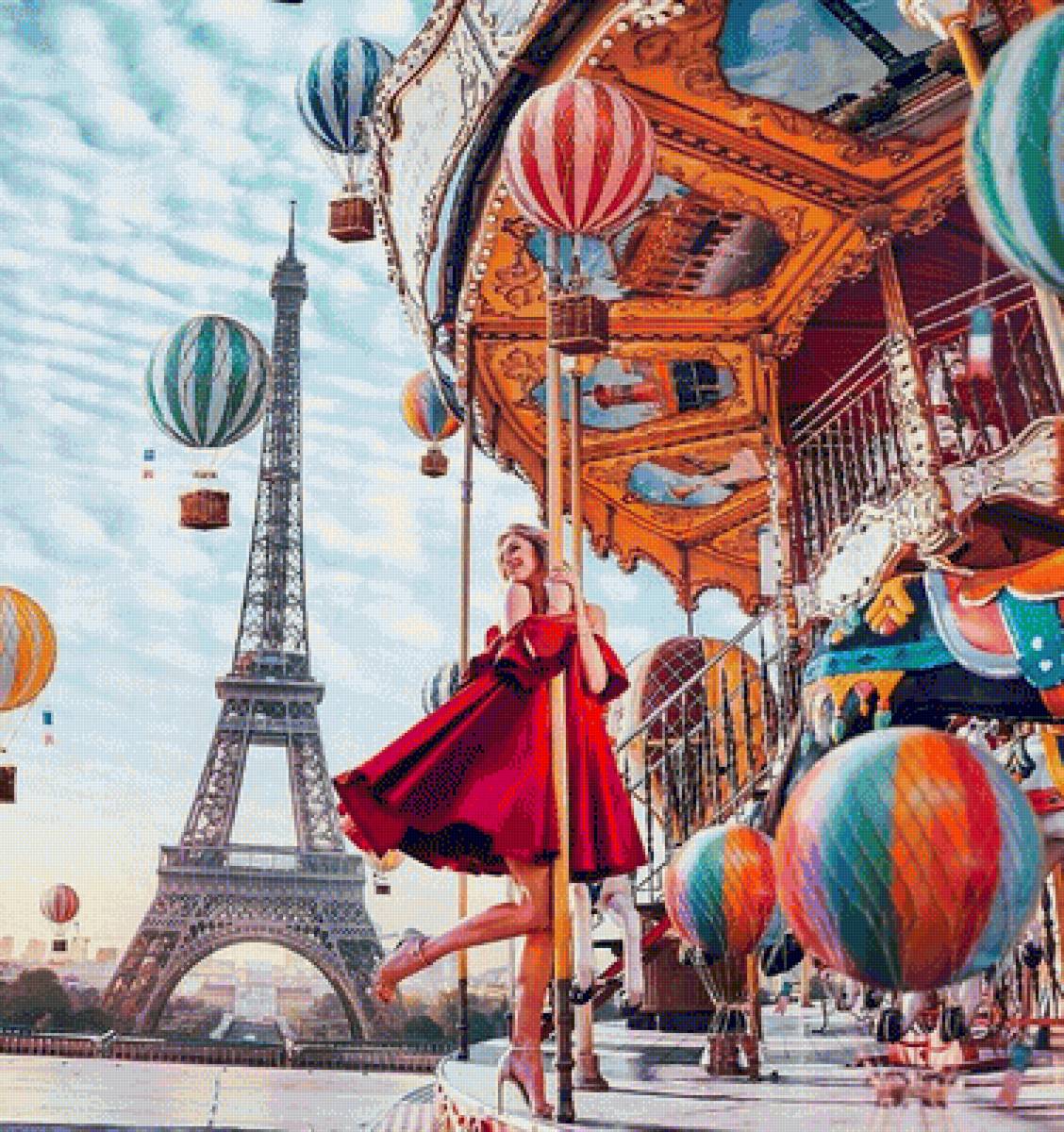 Париж - девушка карусель и воздушные шары - предпросмотр