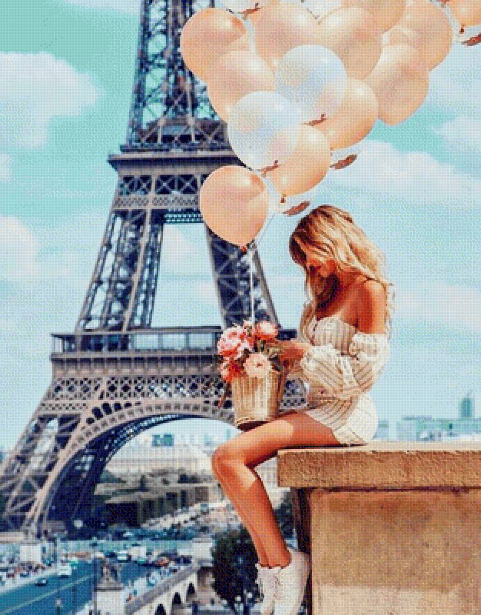 Париж - париж девушка и воздушные шары - предпросмотр