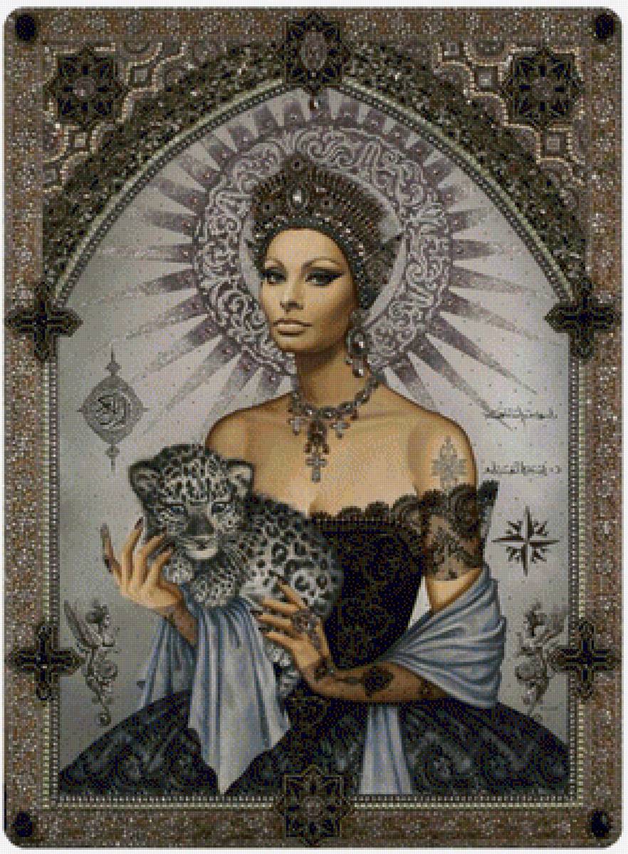 Королева - королева в черном платье и леопардик - предпросмотр