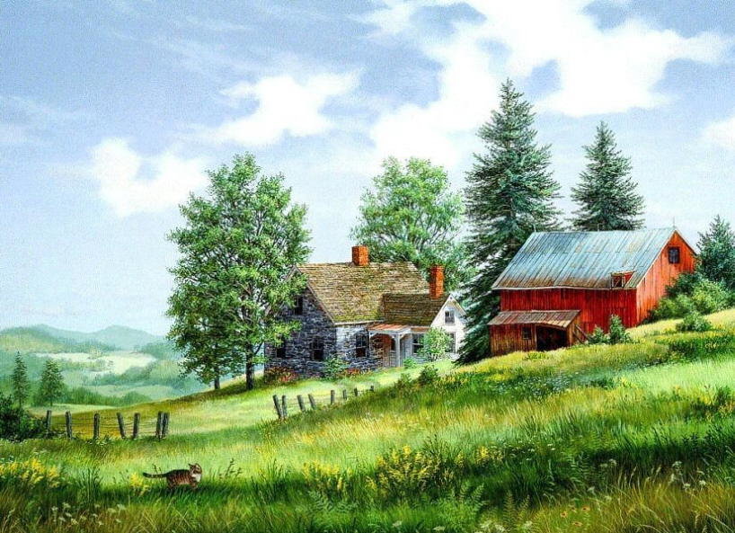 Farm Summer. - fred swan painter.landscapes.animals. - оригинал