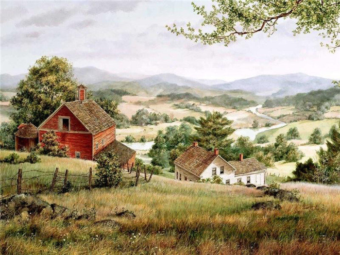 Summer Village. - fred swan painter.landscapes. - оригинал