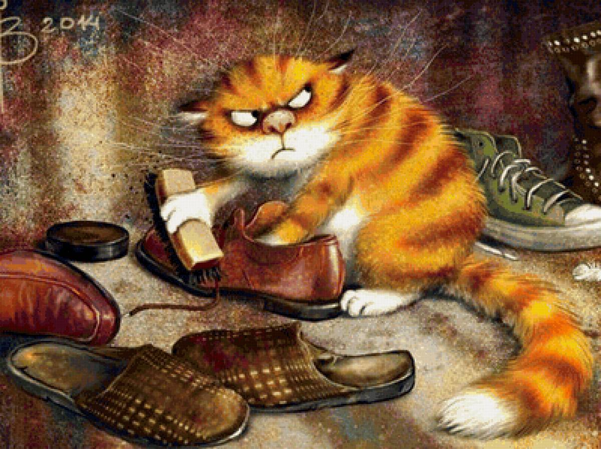 Кот наказан - смешная, котик, наказание, картина, картинка, рыжий, кот, ложкин - предпросмотр