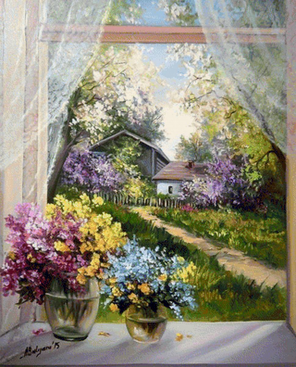Gardens behind the window. - anca bulgaru paintings.flowers and gardens. - предпросмотр