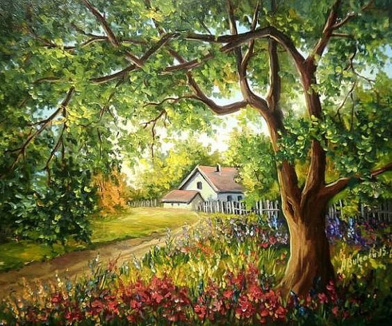 Summer Story. - anca bulgaru paintings.flowers and gardens. - оригинал
