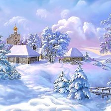 Схема вышивки «ЗИМА В ДЕРЕВНЕ»