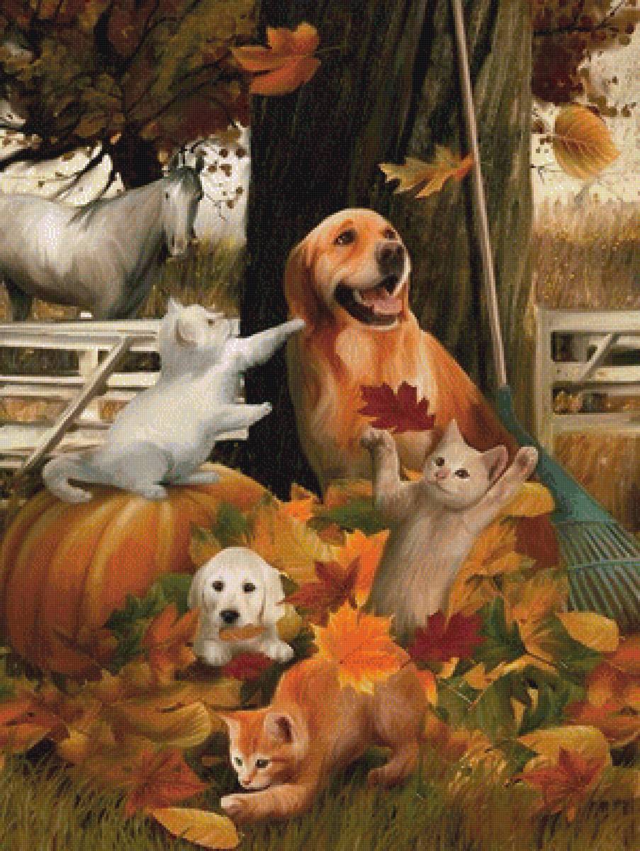 Золотая осень - котята, щенок, собака, осень - предпросмотр