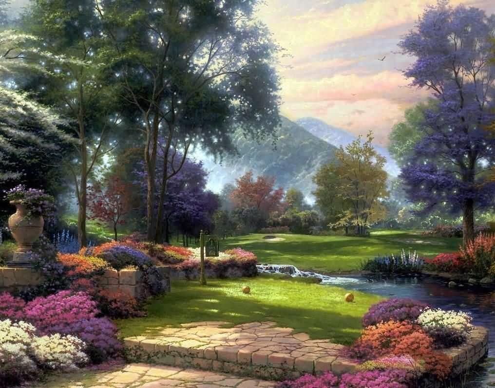 Beautiful Garden. - thomas kinkade paintings.flowers and gardens. - оригинал