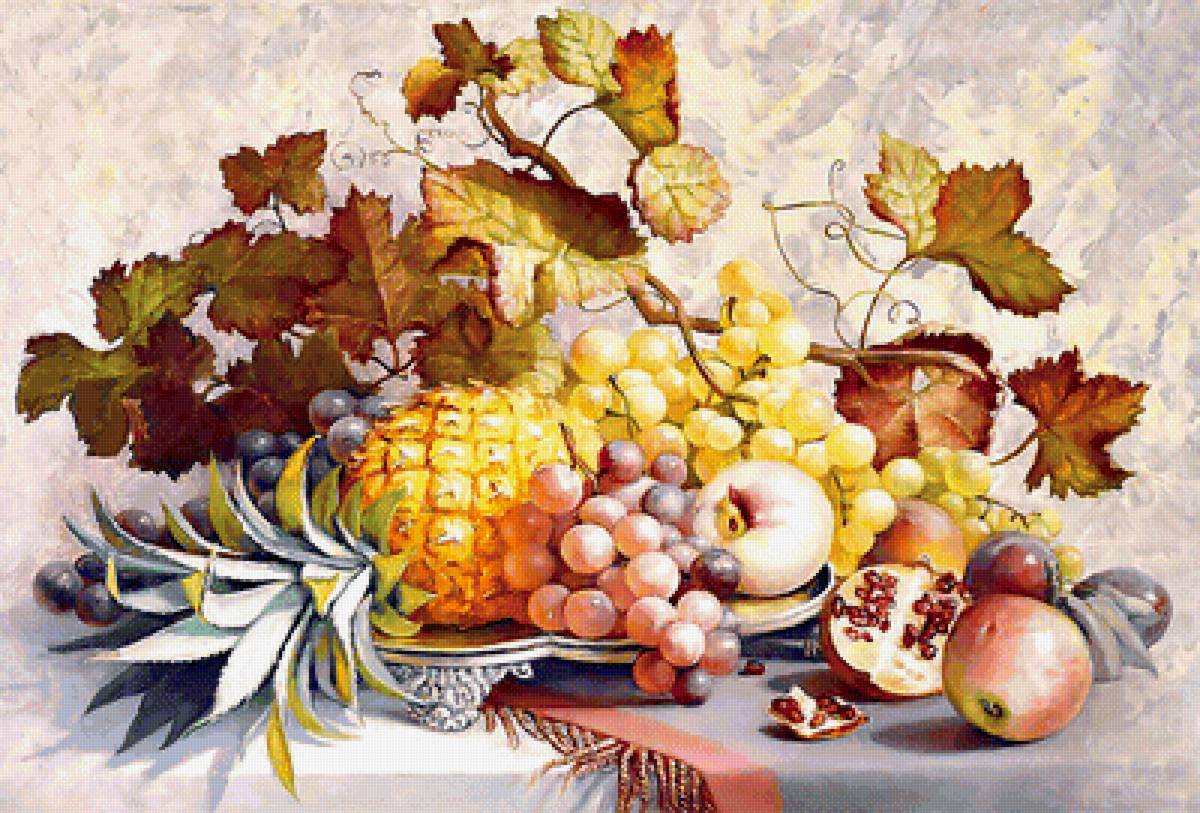 Серия "Натюрморты". - натюрморт, ананас, фрукты, виноград - предпросмотр