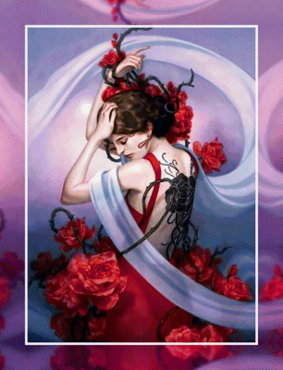 Девушка с татуировкой - девушка татуировка розы - предпросмотр