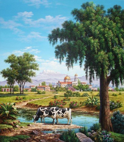 Cows in Volcanic Landscape. - arturo zárraga painter.landscapes.animals. - оригинал