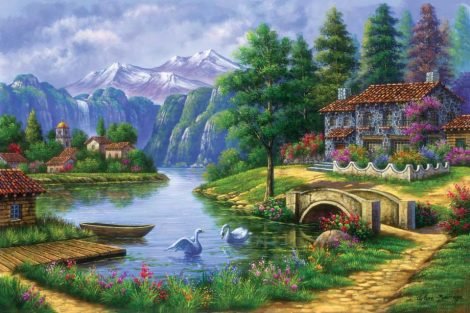 The House on the Lake. - arturo zárraga painter.landscapes.birds. - оригинал