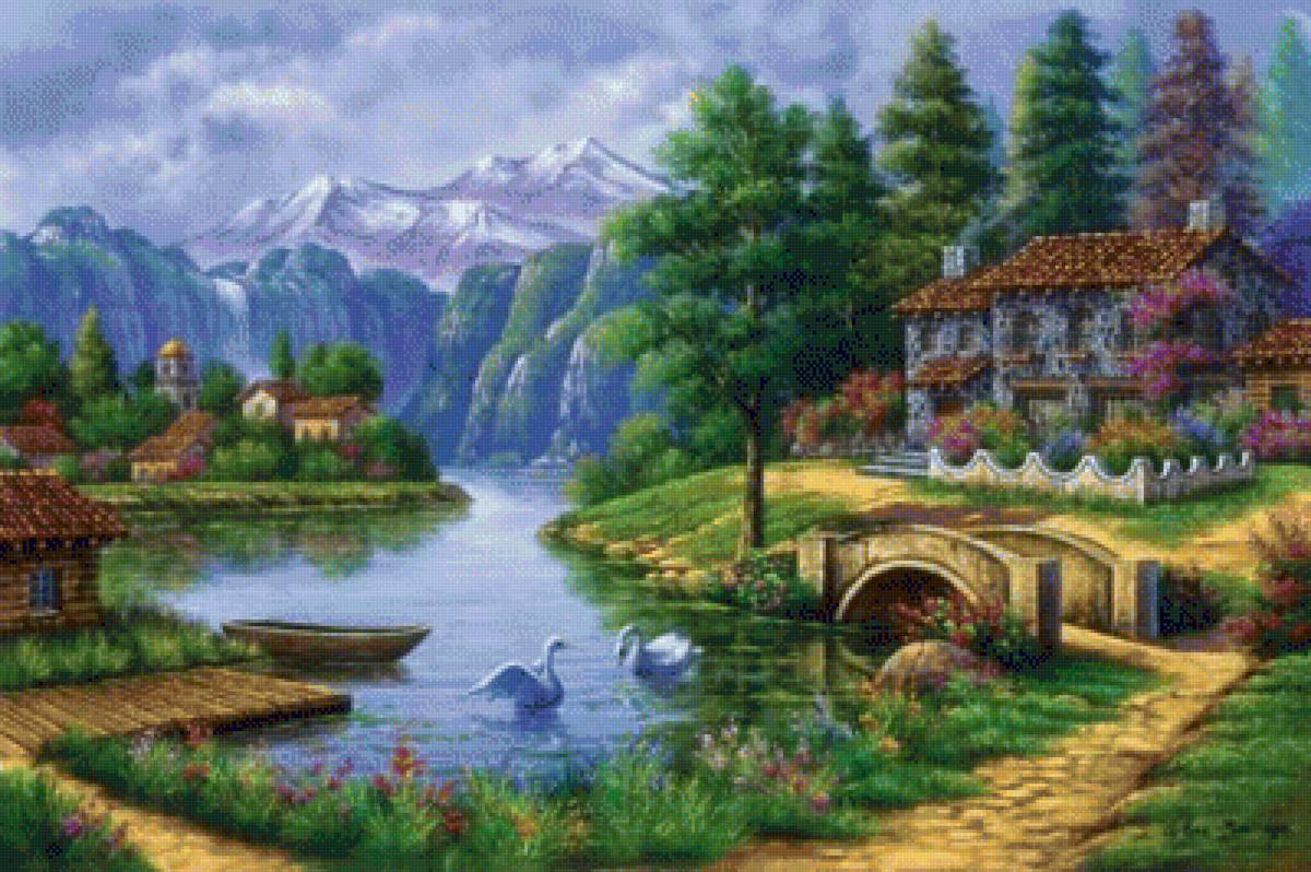 The House on the Lake. - arturo zárraga painter.landscapes.birds. - предпросмотр