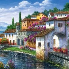 Riverside Town at the Break of Day.