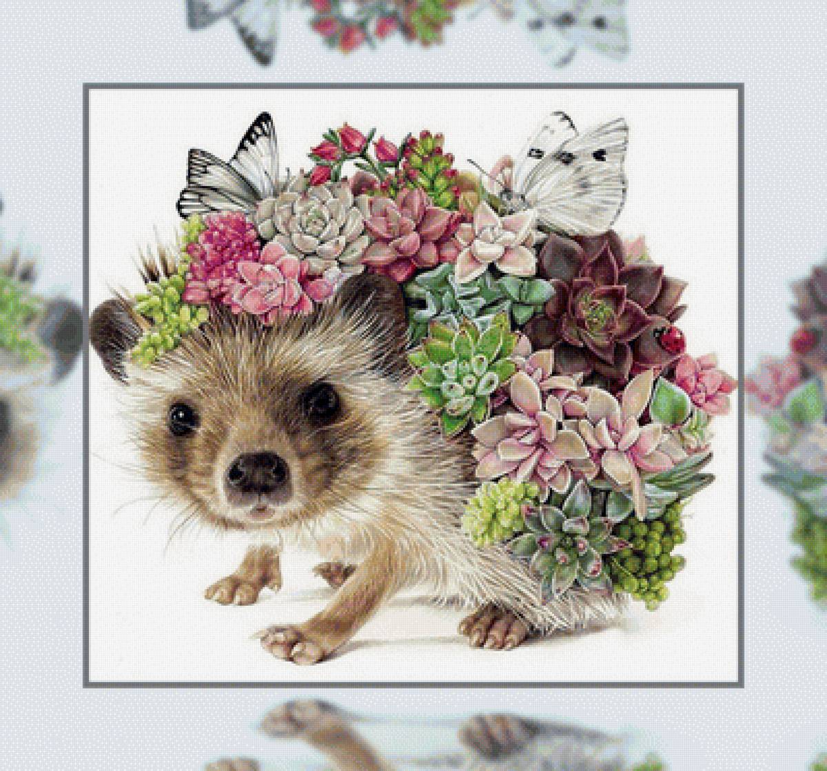 Нарядный ёжик - ежик бабочка цветы - предпросмотр