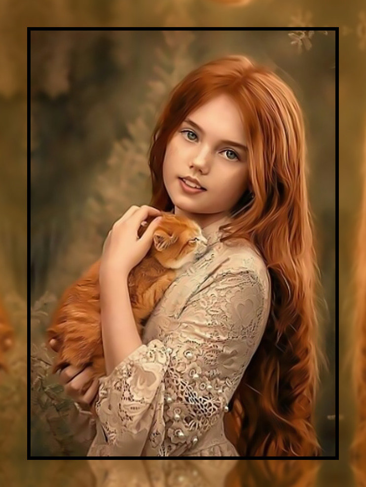 Поцелованые солнышком - рыжая девочка рыжий котенок - оригинал
