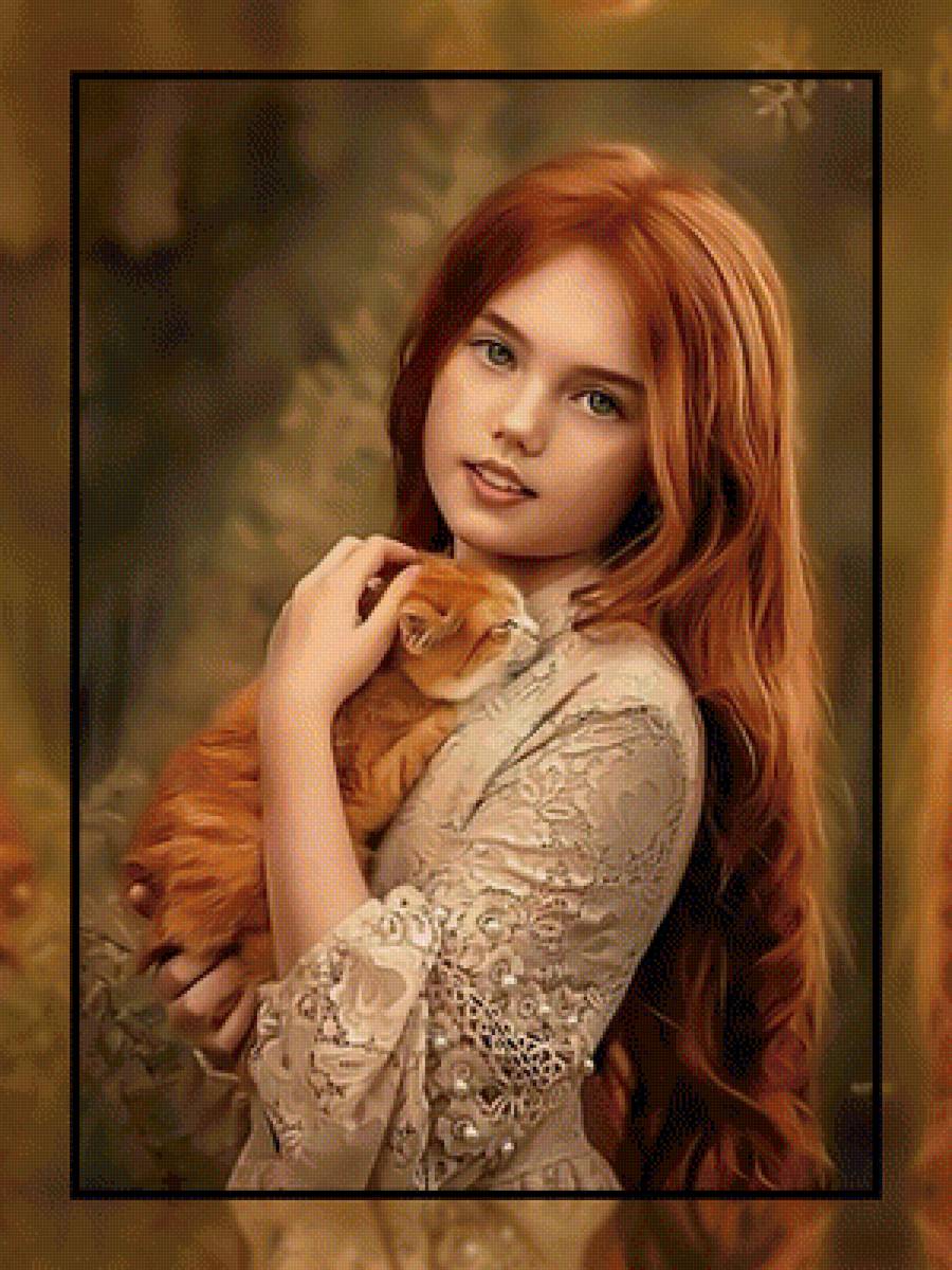 Поцелованые солнышком - рыжая девочка рыжий котенок - предпросмотр