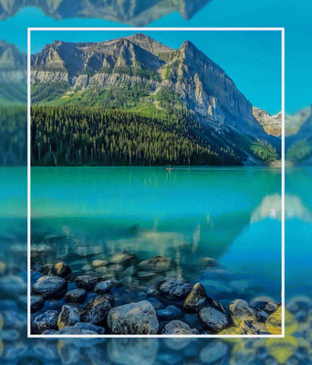 Горное озеро - пейзаж горы небо озеро лес - предпросмотр